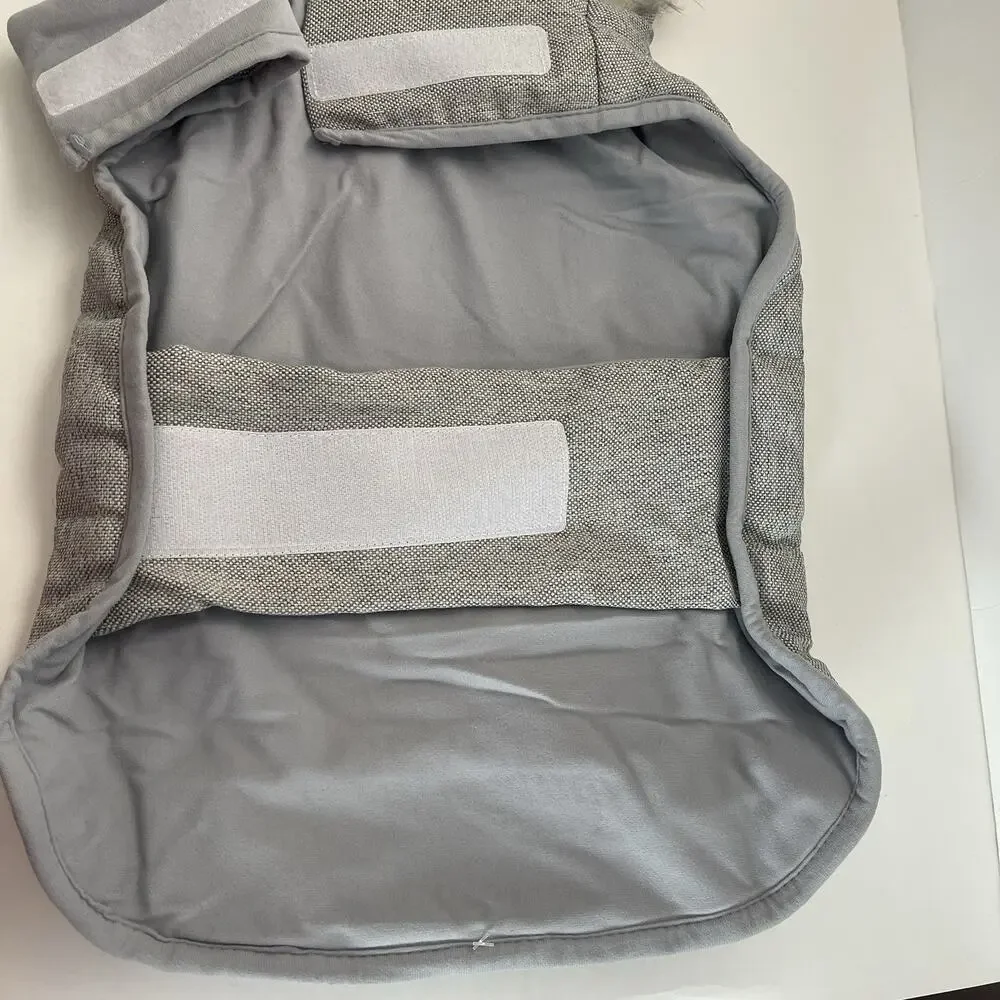 Boots & Barkley Hooded‎ Gray Vest Pet Apparel, Leg Hole Snaps Dog Puffer, Medium